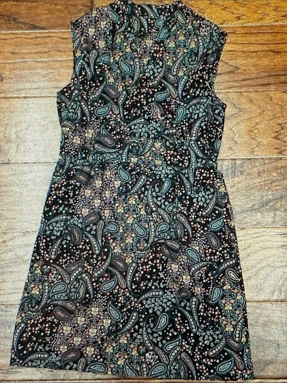 Athleta Black Paisley Shift Dress with Teal and Cream Accents